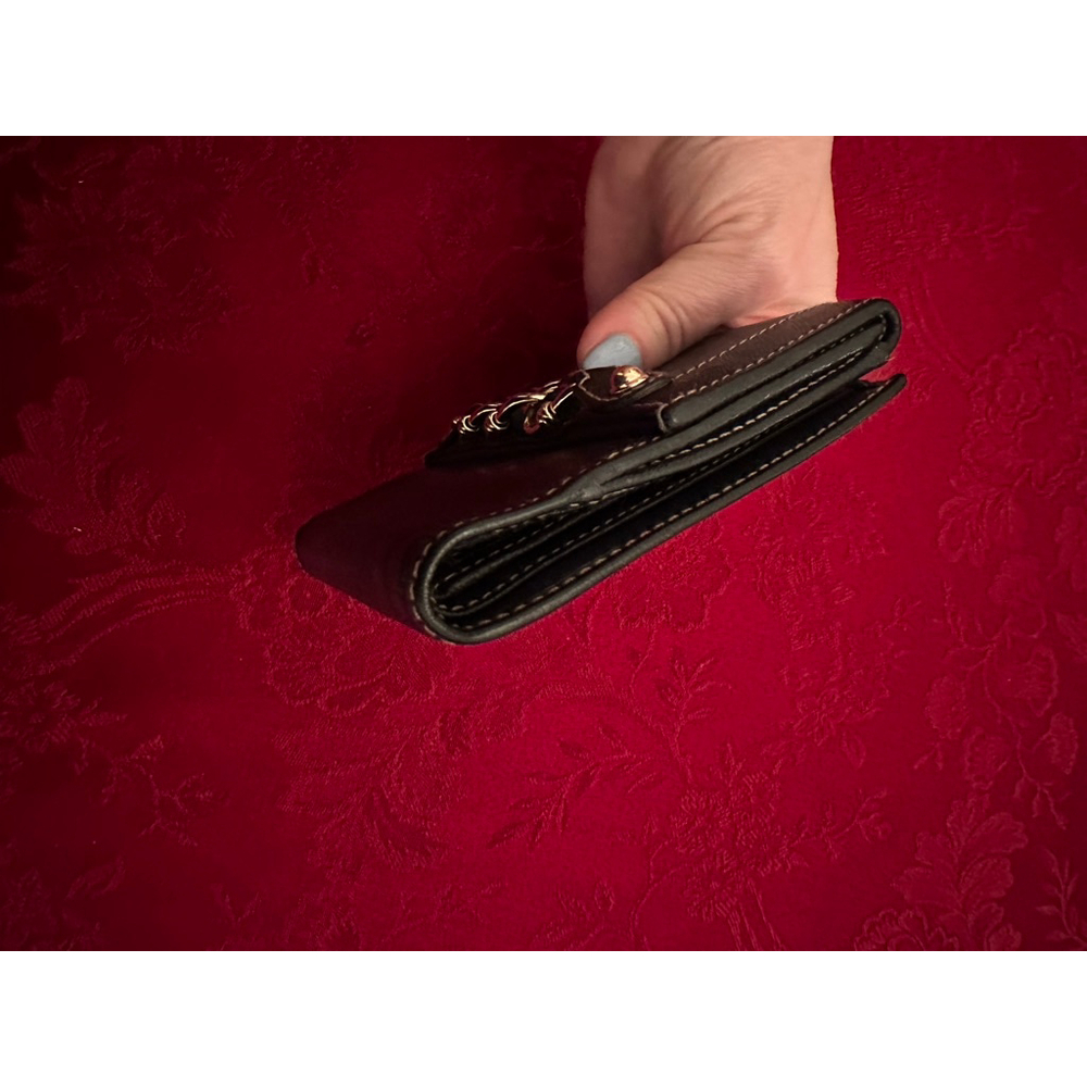 Gucci Black Leather Wallet with Sherry Line Red and Green Ribbon Stripe Chain - Picture 8 of 10